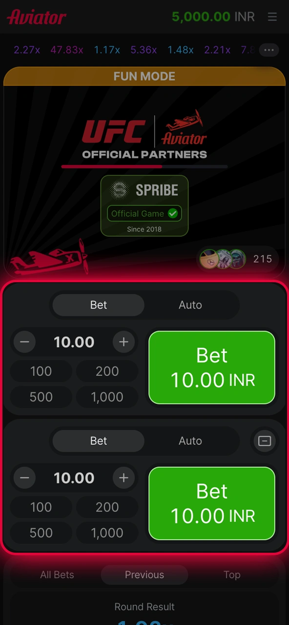 Start the Aviator game by setting your bet.