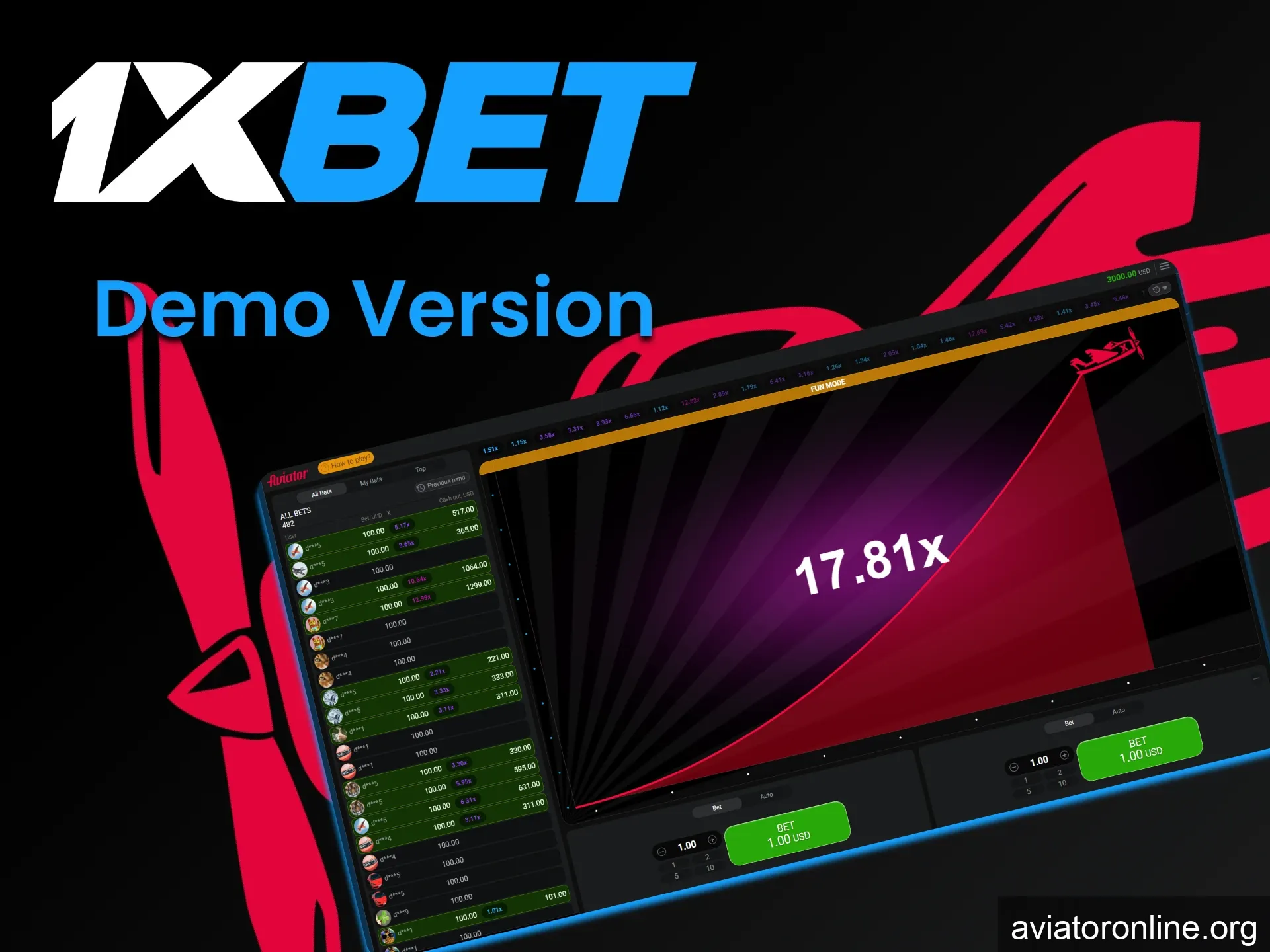 Before playing for real money, you can practice in a special version of the Aviator game from 1xbet.
