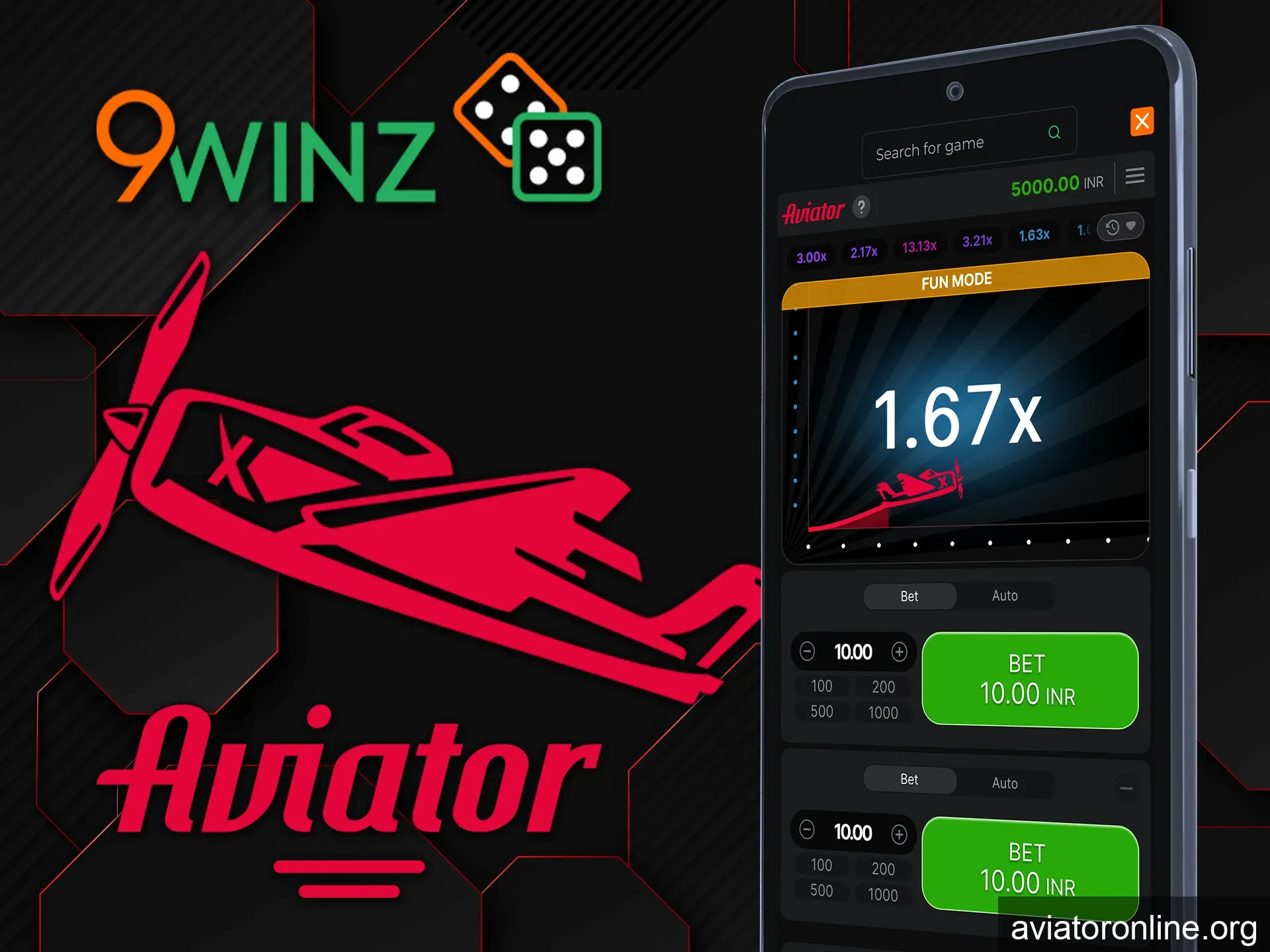 Play Aviator via the mobile browser version on the 9winz website.