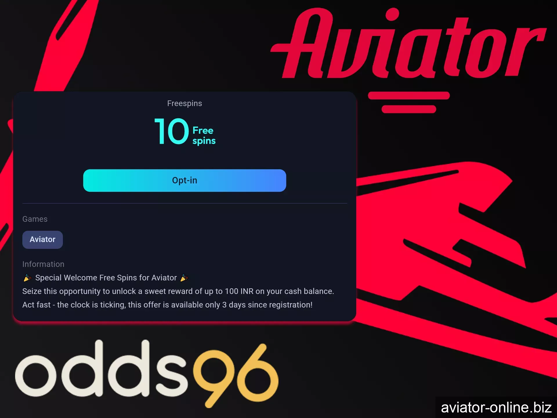 Odds96 offers its users bonuses for playing Aviator.