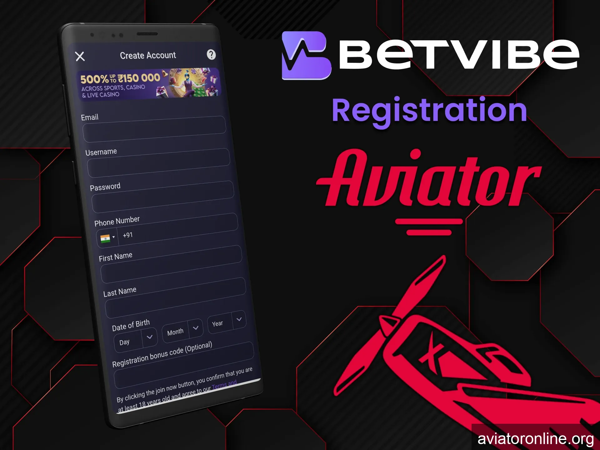 To play Aviator, you need to register in the BETVIBE app.