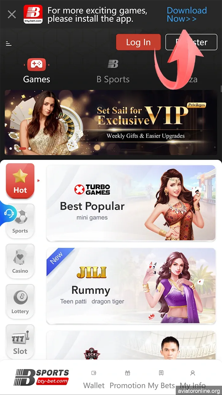 Go to the Bsports website and click Download button to download the app.