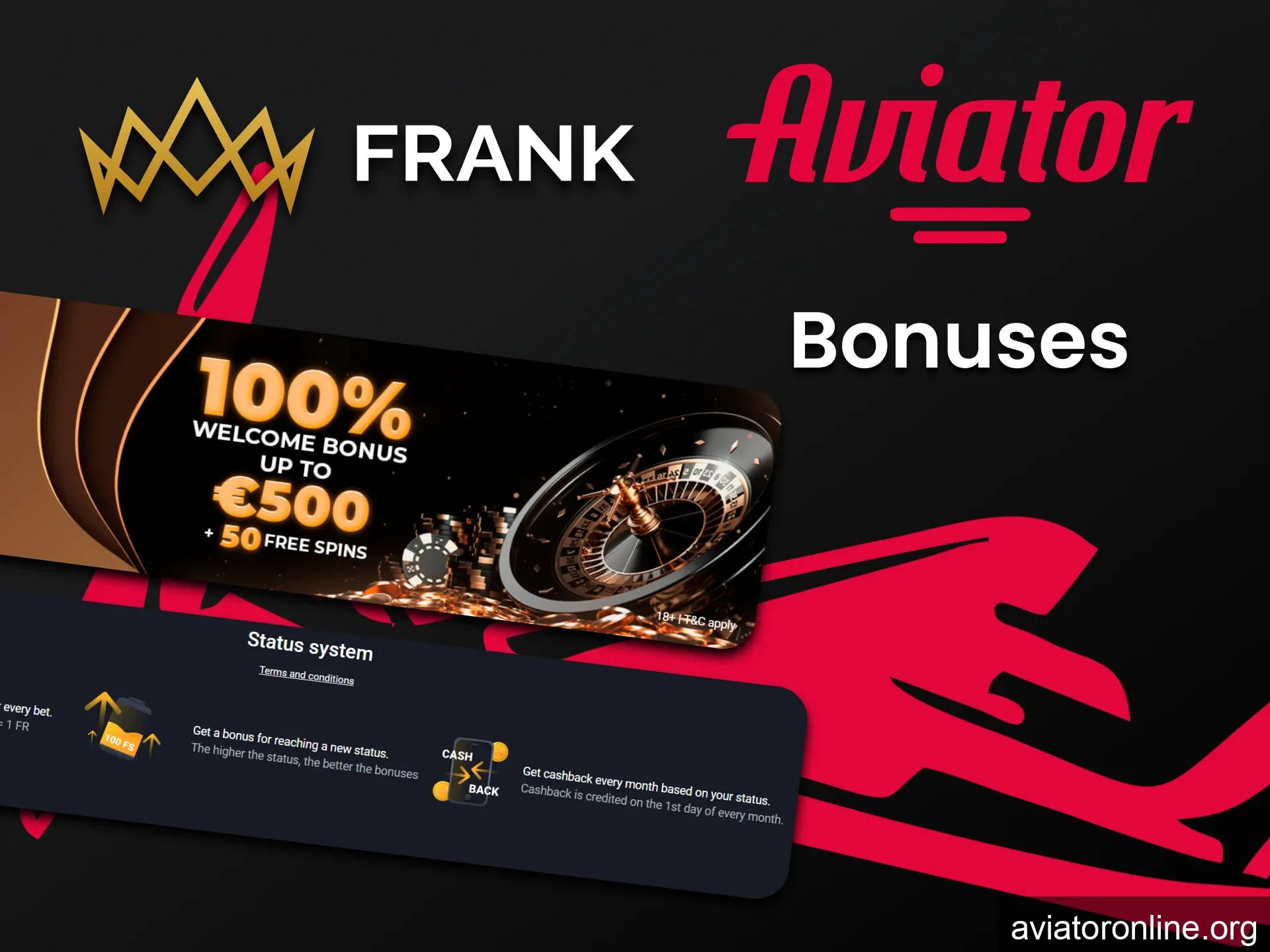 Frank Casino gives bonuses for the Aviator game.