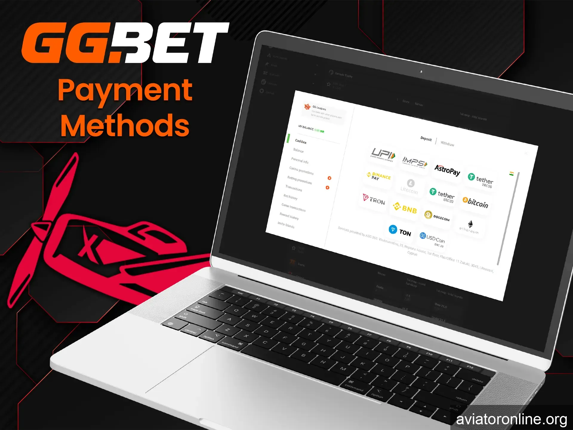 What deposit and withdrawal methods are available on GGBet Aviator.