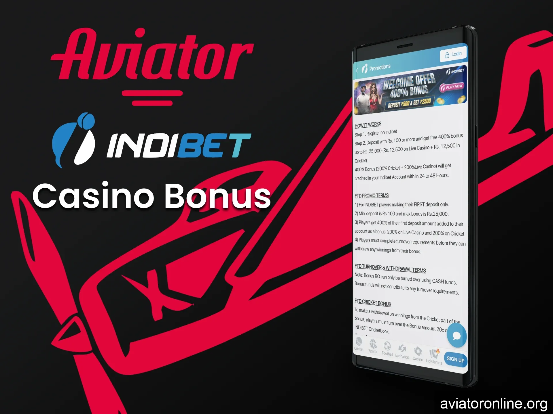 Get a lucrative casino bonus at Indibet.