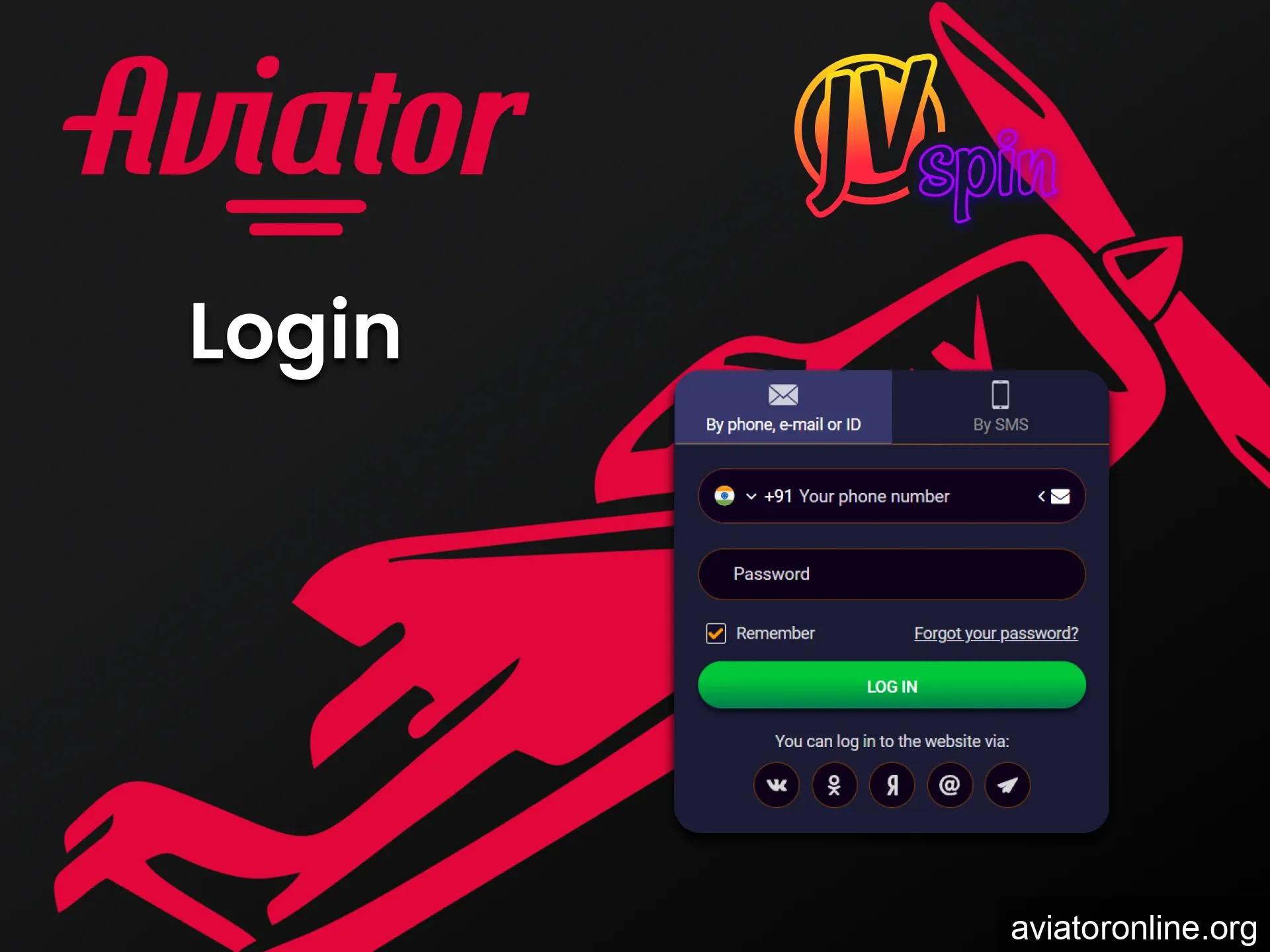 Log in to your JV Spin account to play Aviator.