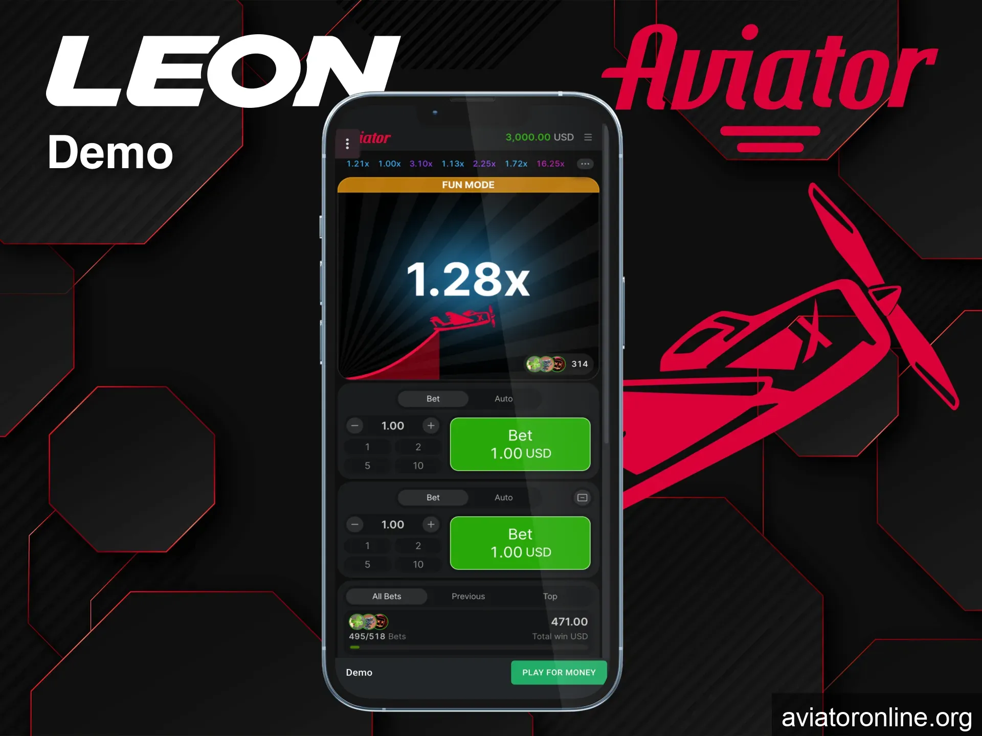 Leon Aviator demo uses virtual credits to practice.