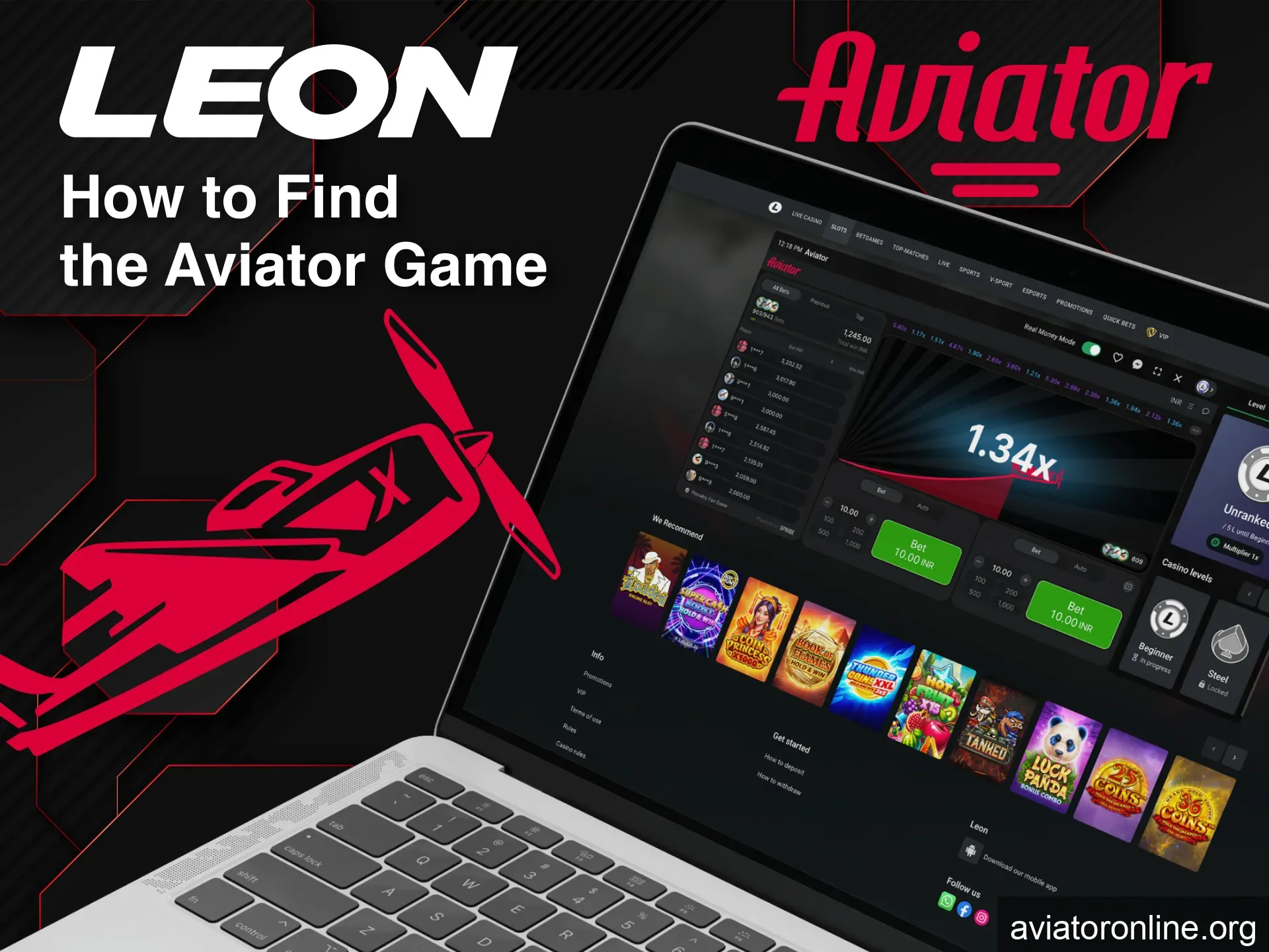 Click Aviator tab in Leon menu to open the game at Leon.