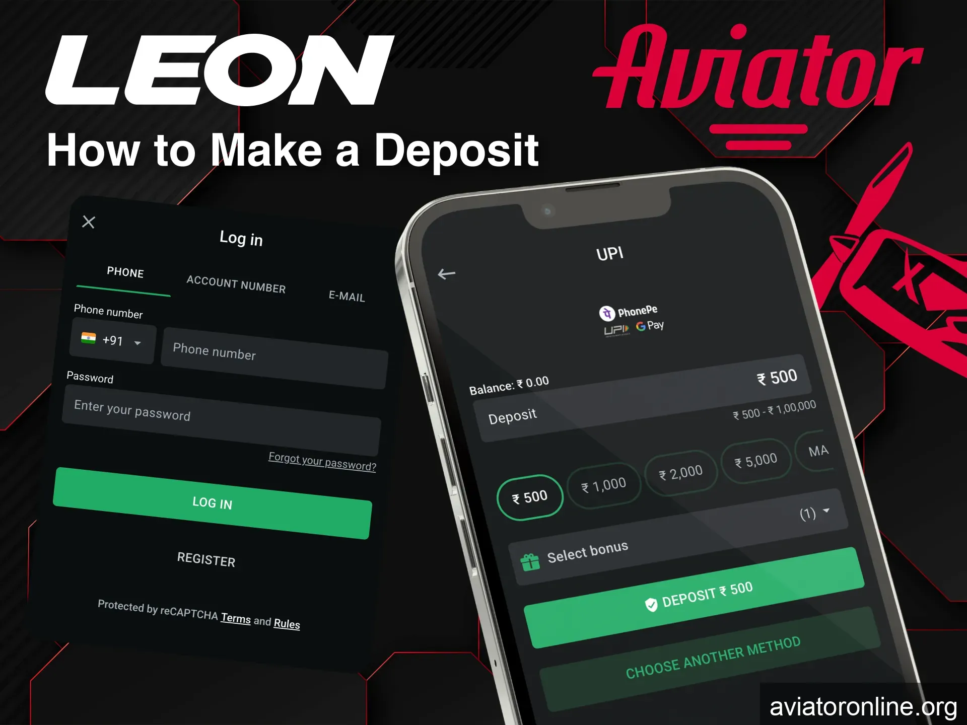 Log in and tap Deposit to fund your Leon account.