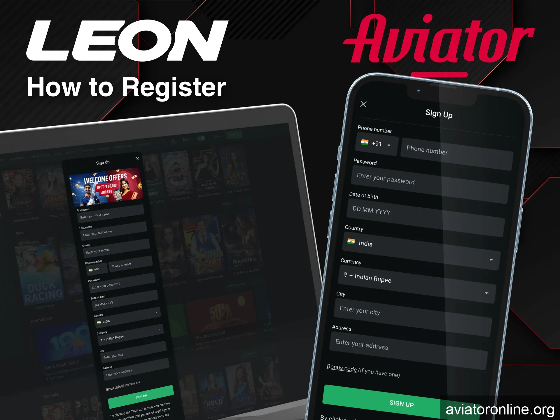 Sign up on Leon with name contact and password.