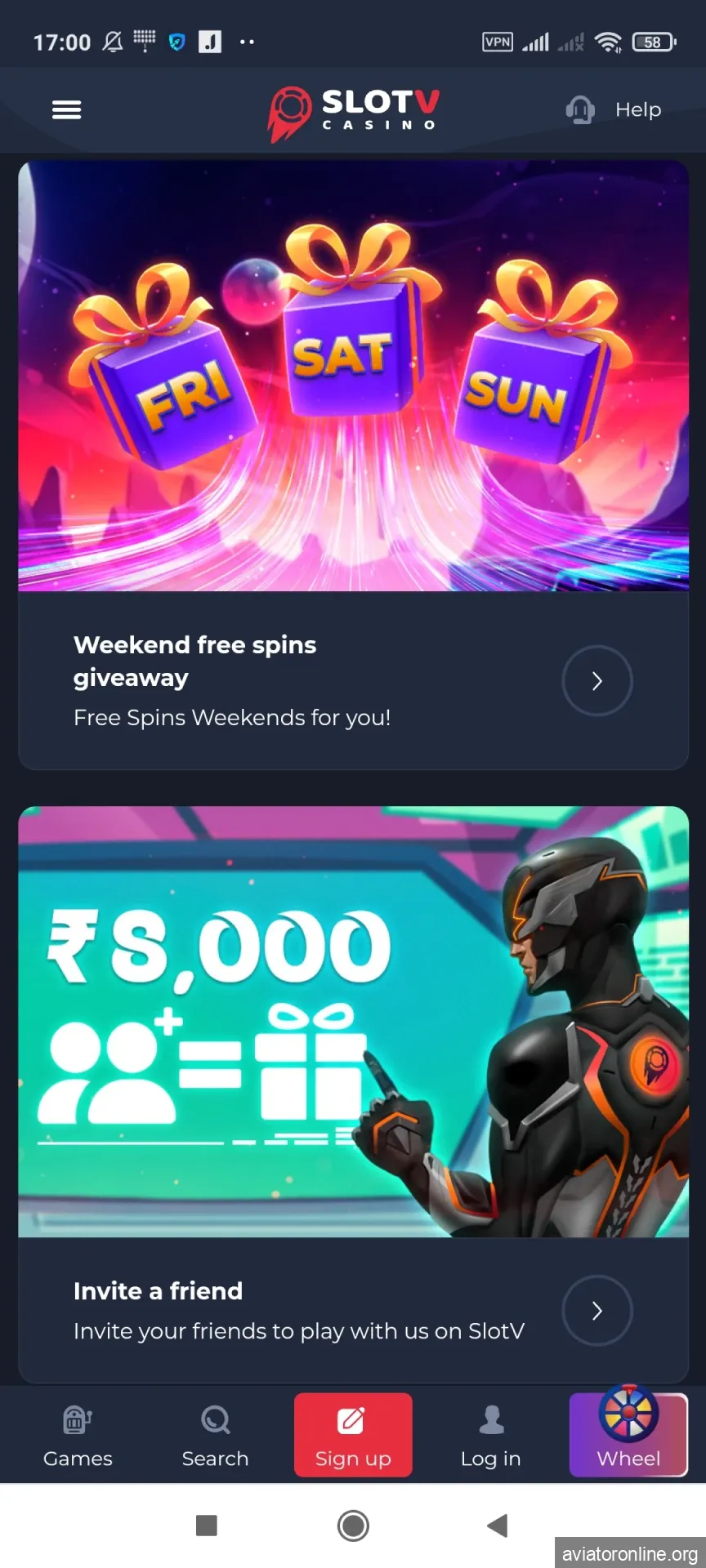 Visit the bonus page in the SlotV app.