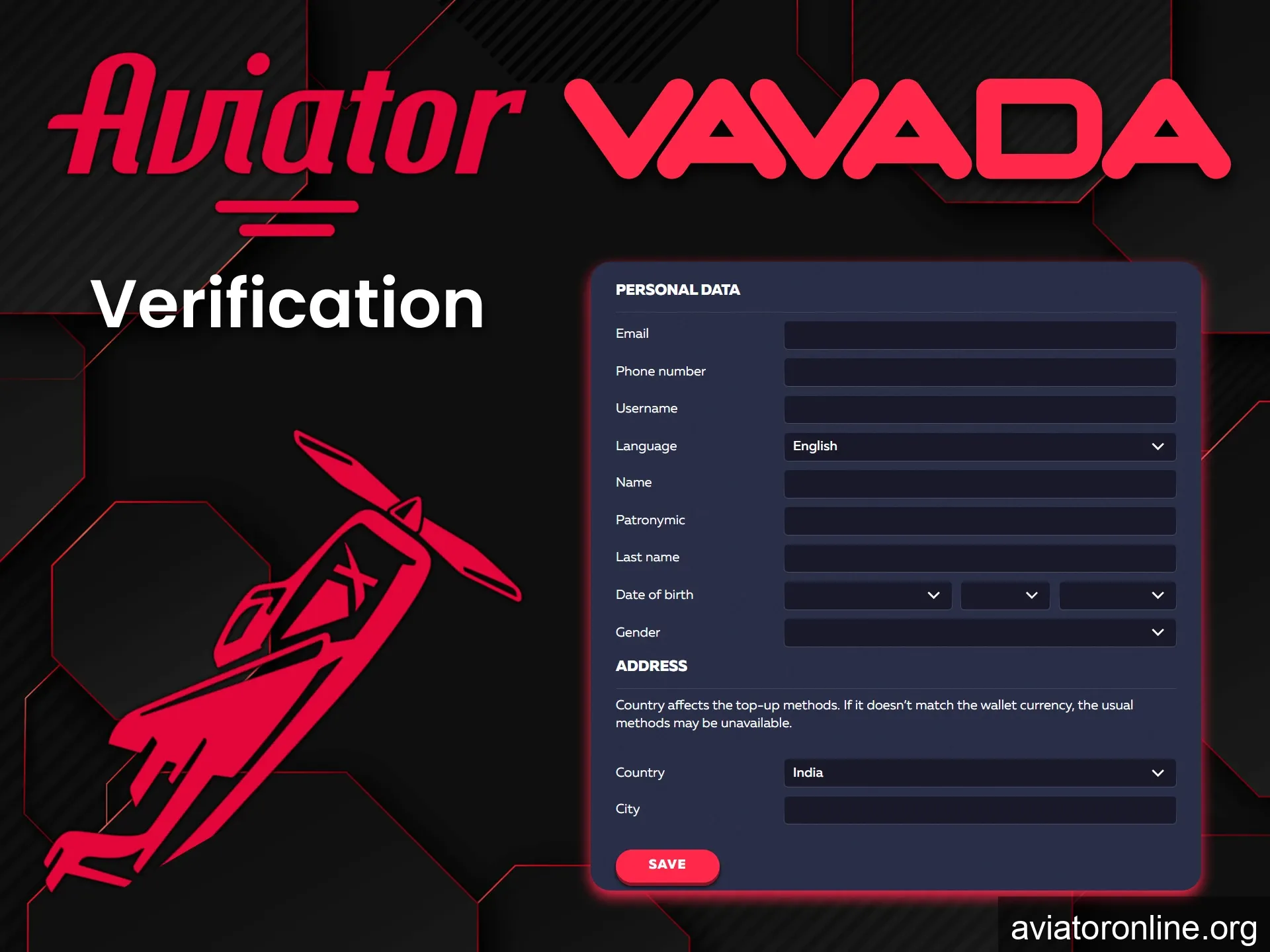 Fill in all the data on the Vavada website to play Aviator.